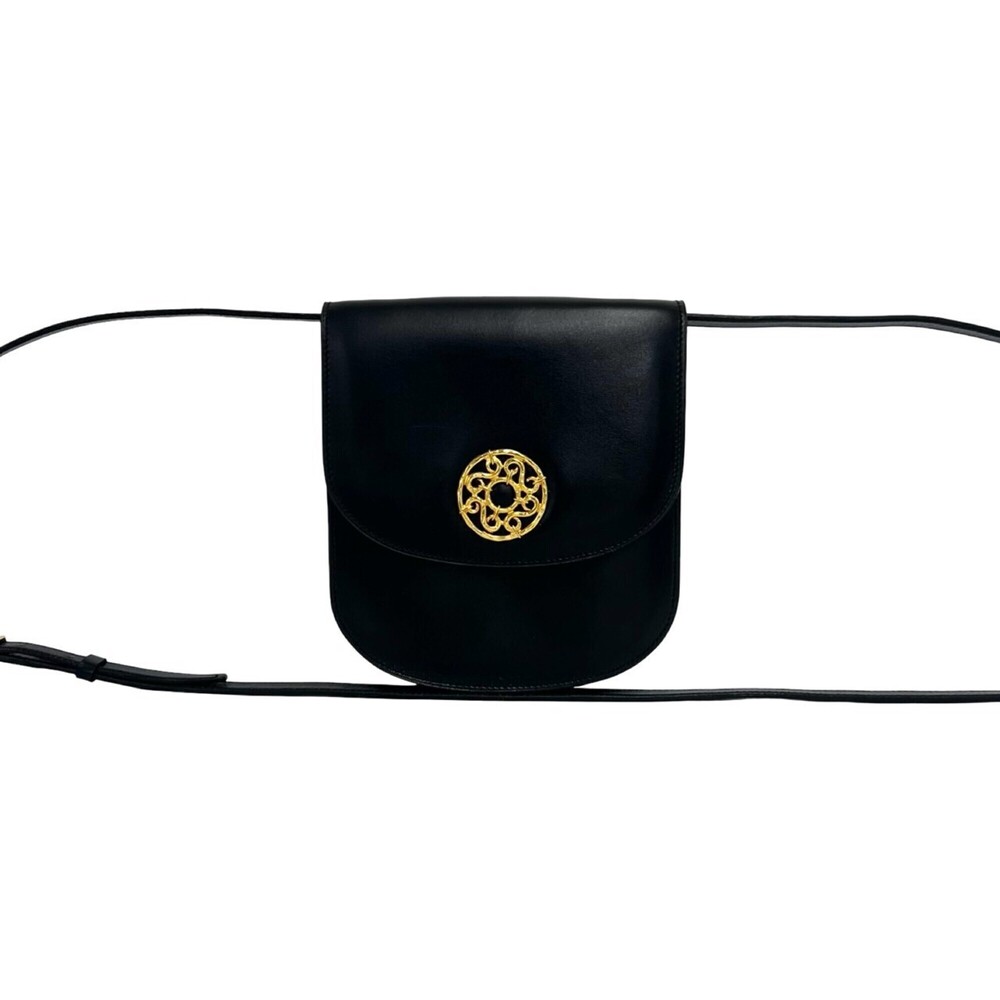 CELINE Vintage Circle Hardware Calf Leather Mini Shoulder Bag Pouch Black 28250